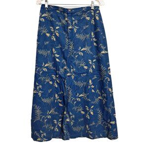 Vintage Liz Claiborne Lizwear 12 Petite A-Line Denim Skirt With Floral Print Ela